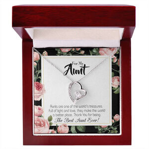 Aunt Best Aunt Ever Forever Love CZ Heart Necklace Yellow Gold Standard Box